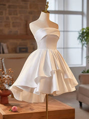 Simple Satin White Short Prom Dress, White Homecoming Dress