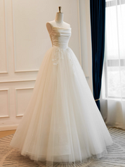 A-Line Satin & Tulle Ivory Long Prom Dress with Romantic Flowing Skirt