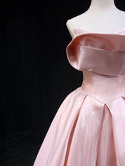 A-Line Satin Pink Long Prom Dress, Pink Long Evening Dress