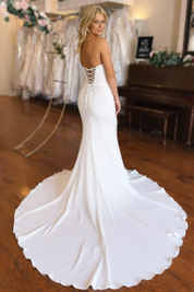 Trumpet/Mermaid V-Neck Satin Sweep Train Wedding Dress