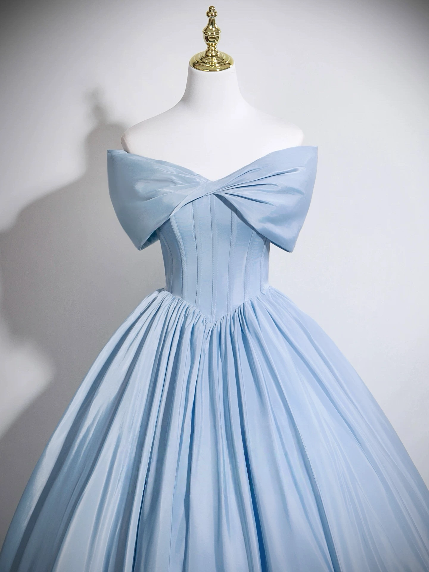 Ball Gown Off-the-Shoulder Floor-Length Water Satin Bow Prom Dress in Light Blue