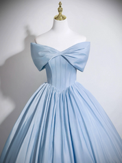 Ball Gown Off-the-Shoulder Floor-Length Water Satin Bow Prom Dress in Light Blue