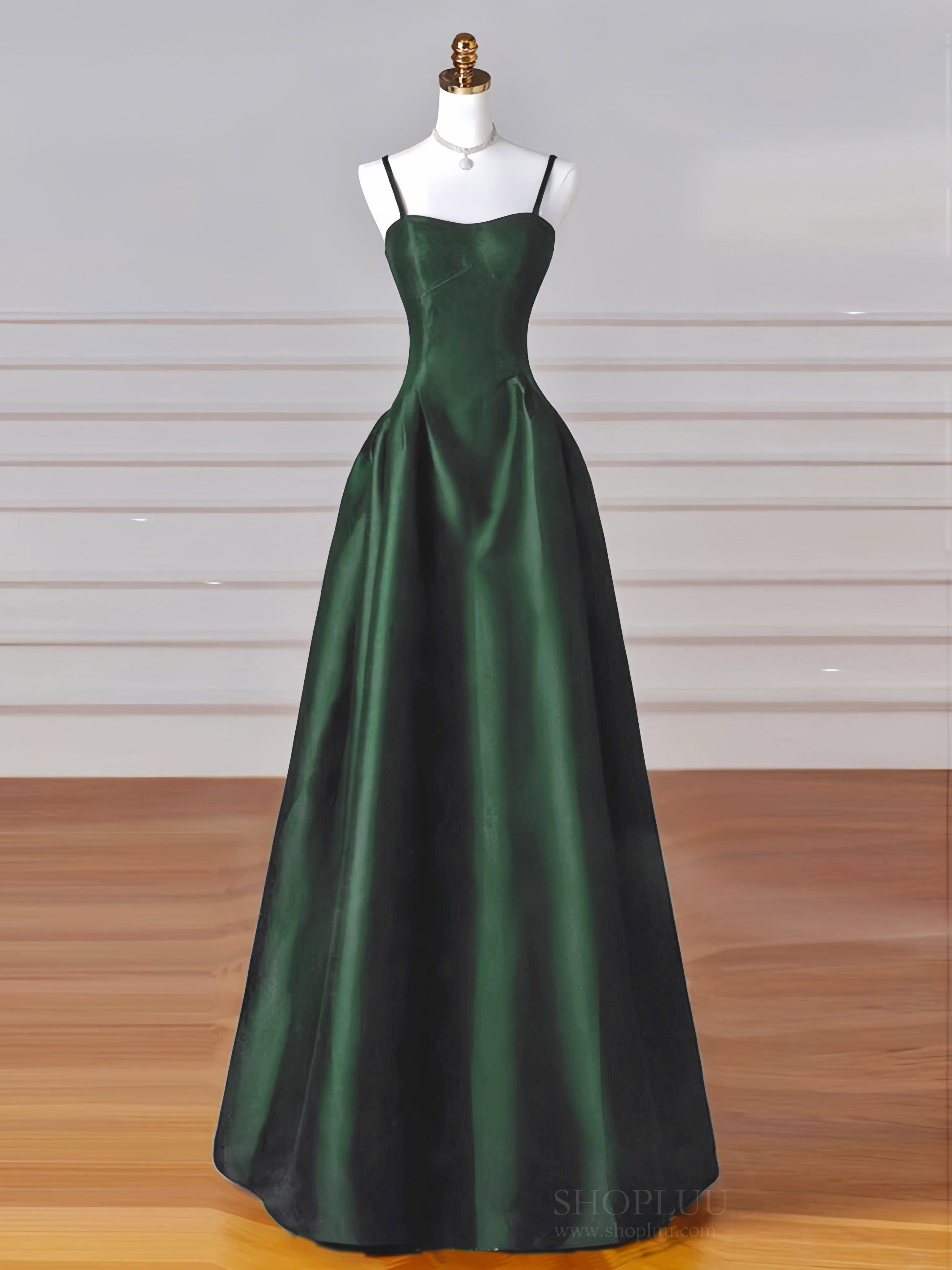 Simple A-Line Olive Green Satin Long Prom Dress, Olive Green Long Formal Dress