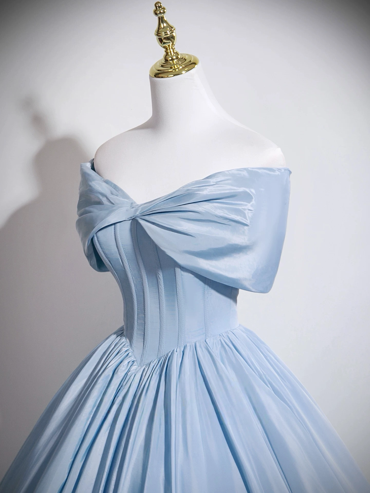 Ball Gown Off-the-Shoulder Floor-Length Water Satin Bow Prom Dress in Light Blue