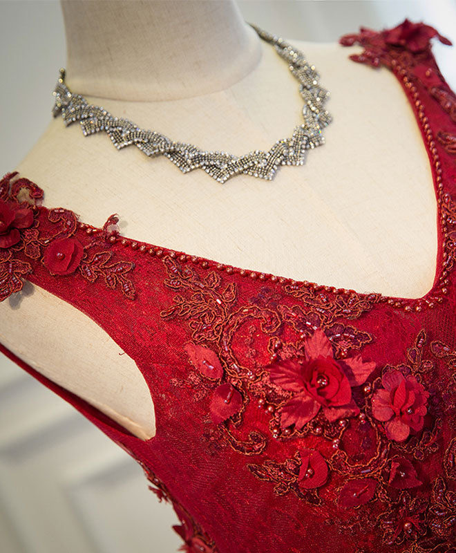 A-line V-Neck Floor-Length Tulle Lace Prom Dress with 3D Floral Appliqué