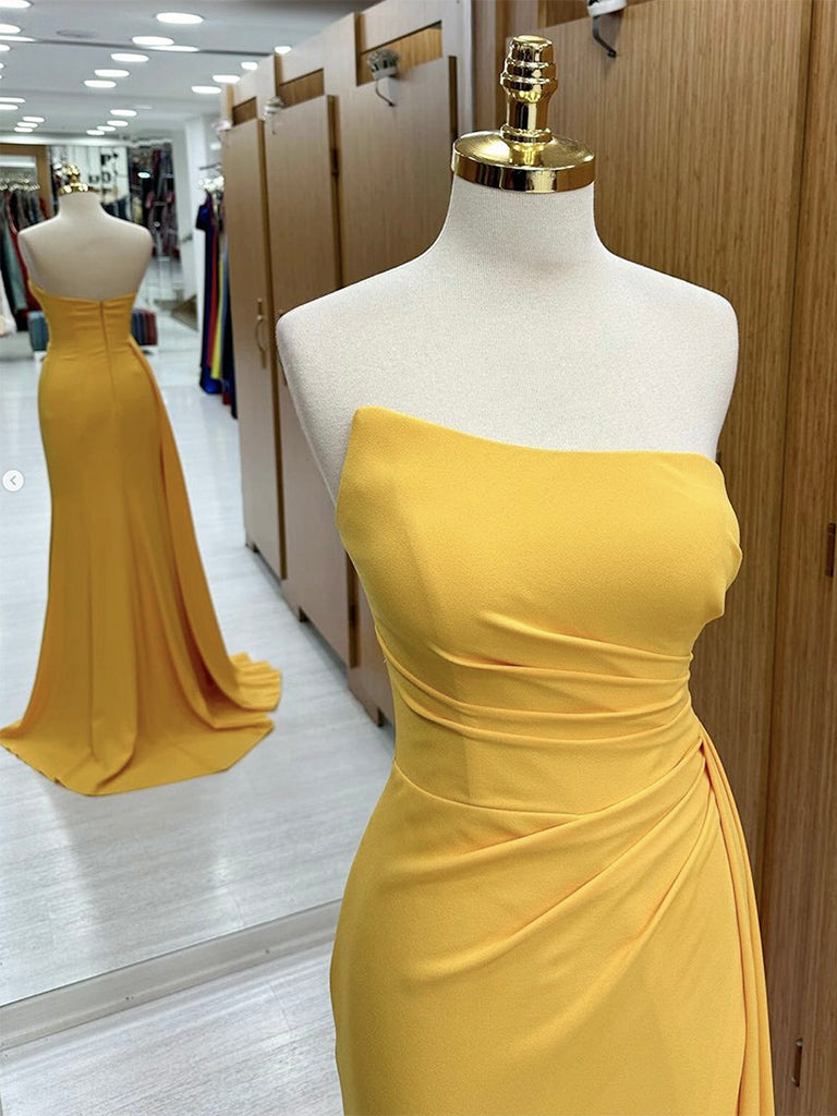 Simple Yellow Satin Long Prom Dress, Yellow Formal Dress