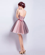A-line Strapless Short/Mini Tulle Homecoming Dress with 3D Floral Appliques & Ribbon Waist