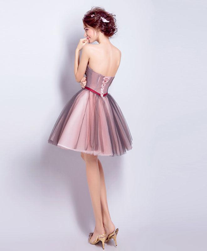 A-line Strapless Short/Mini Tulle Homecoming Dress with 3D Floral Appliques & Ribbon Waist