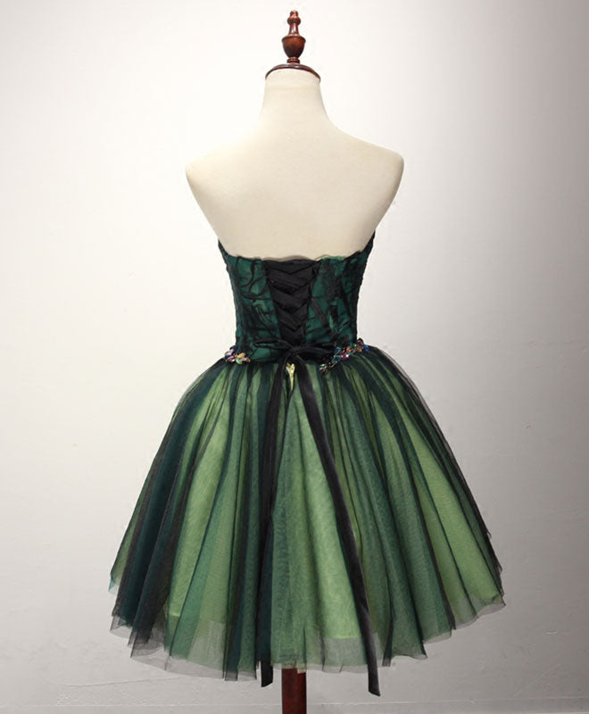 A-line Sweetheart Strapless Short Tulle Homecoming Dress with Embellished Waist