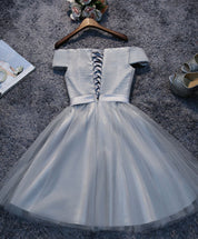 A-line Off-the-Shoulder Knee-Length Tulle Homecoming Dress with Lace-Up Back
