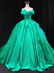 Ball Gown Off-the-Shoulder Floor-Length Tulle & Satin Draped Skirt Royal Blue Prom Dress