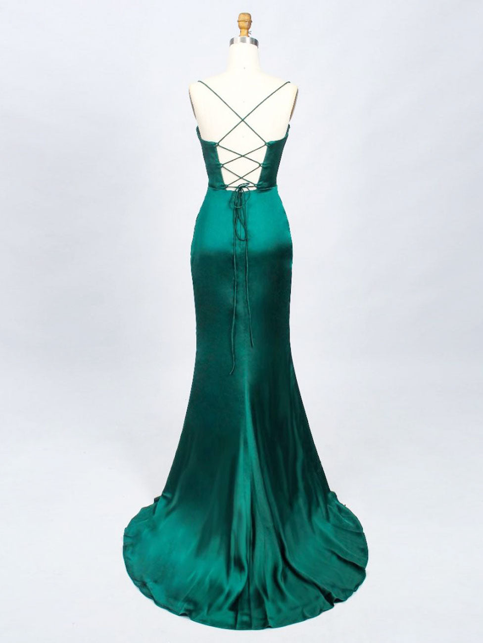 Sheath Sweetheart Neck Floor-Length Emerald Green Satin Prom Dress with Draped Bodice and Thigh-High Slit