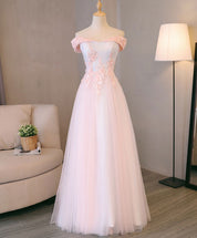 A-line Off-the-Shoulder Floor-Length Tulle & Lace Prom Dress with Lace-Up Back