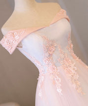 A-line Off-the-Shoulder Floor-Length Tulle & Lace Prom Dress with Lace-Up Back