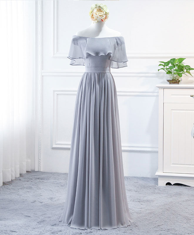 A-Line Off-the-Shoulder Chiffon Floor-Length Prom Dress with Ruffle Sleeves