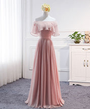 A-Line Off-the-Shoulder Chiffon Floor-Length Prom Dress with Ruffle Sleeves