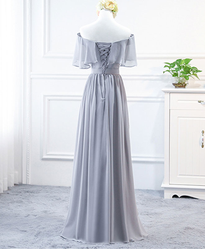 A-Line Off-the-Shoulder Chiffon Floor-Length Prom Dress with Ruffle Sleeves