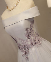 Off-the-Shoulder A-line Floral Embroidered Prom Dress