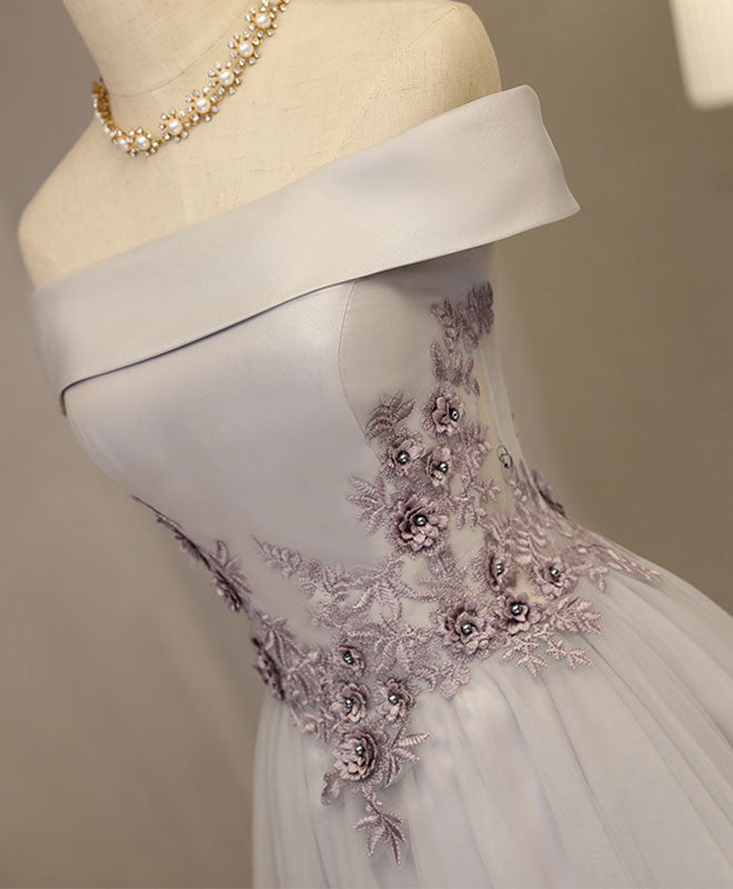 Off-the-Shoulder A-line Floral Embroidered Prom Dress