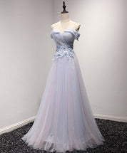 A-Line Off-the-Shoulder Floor-Length Tulle & Lace Appliqué Prom Dress