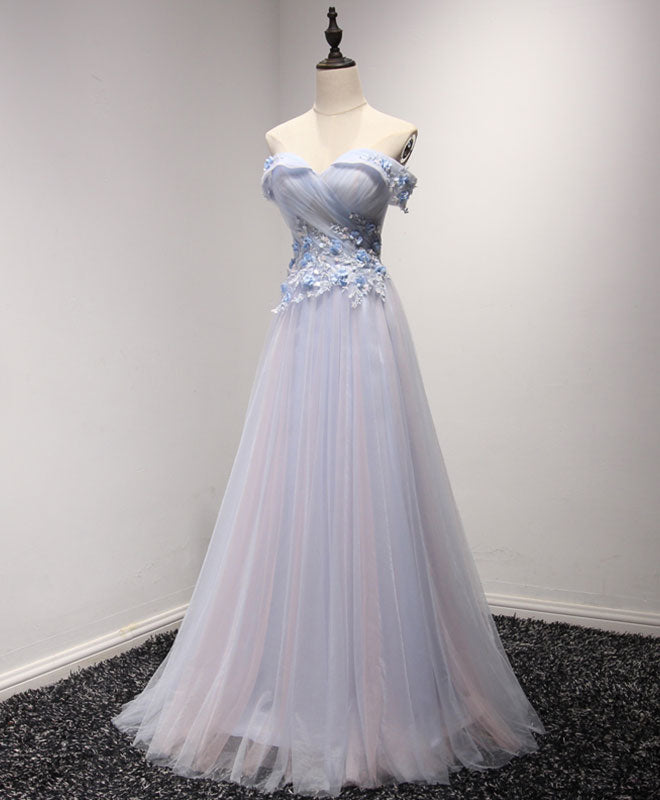 A-Line Off-the-Shoulder Floor-Length Tulle & Lace Appliqué Prom Dress