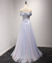 A-Line Off-the-Shoulder Floor-Length Tulle & Lace Appliqué Prom Dress