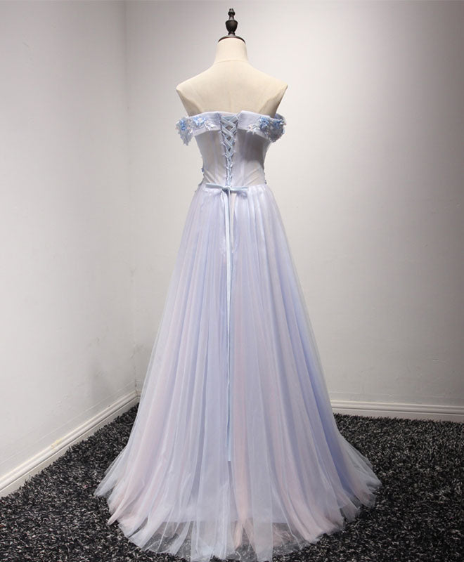 A-Line Off-the-Shoulder Floor-Length Tulle & Lace Appliqué Prom Dress