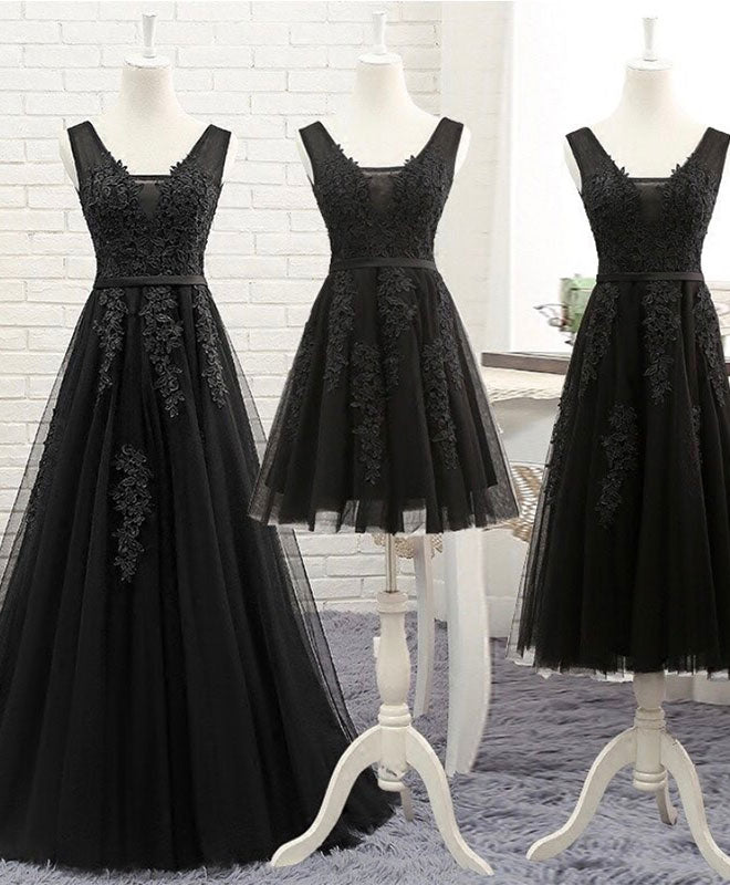 A-line V Neck Tulle & Lace Prom Dress with Floral Appliqué