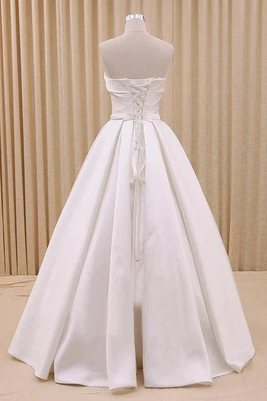 Abigale | A-Line Corset Strapless Floor Length Wedding Dress with Delicate Bow Belt
