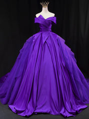 Ball Gown Off-the-Shoulder Floor-Length Tulle & Satin Draped Skirt Royal Blue Prom Dress