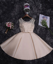 Sleeveless Scoop Neck Lace Satin Short Homecoming Dress With Bow Waist & Lace-Up Back