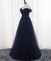 Off-the-Shoulder Ball Gown Tulle Floor-Length Prom Dress with Lace Up Back and Satin Belt