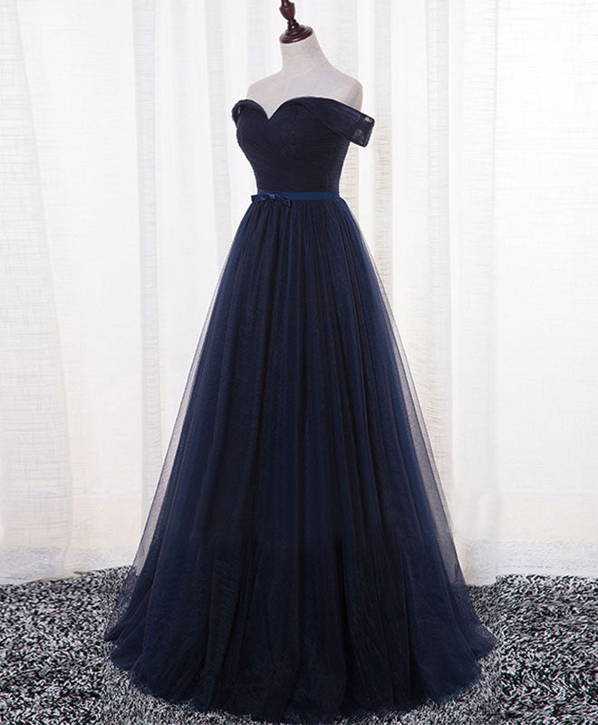 Off-the-Shoulder Ball Gown Tulle Floor-Length Prom Dress with Lace Up Back and Satin Belt