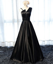 Elegant A-line V Neck Floor-Length Satin Prom Dress with Spaghetti Straps & Back Zipper