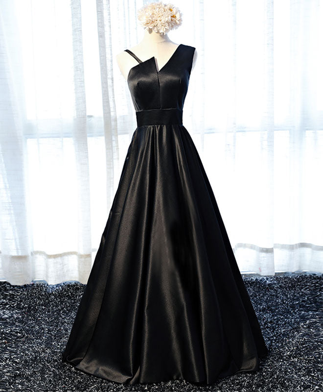 Elegant A-line V Neck Floor-Length Satin Prom Dress with Spaghetti Straps & Back Zipper