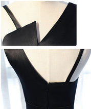 Elegant A-line V Neck Floor-Length Satin Prom Dress with Spaghetti Straps & Back Zipper