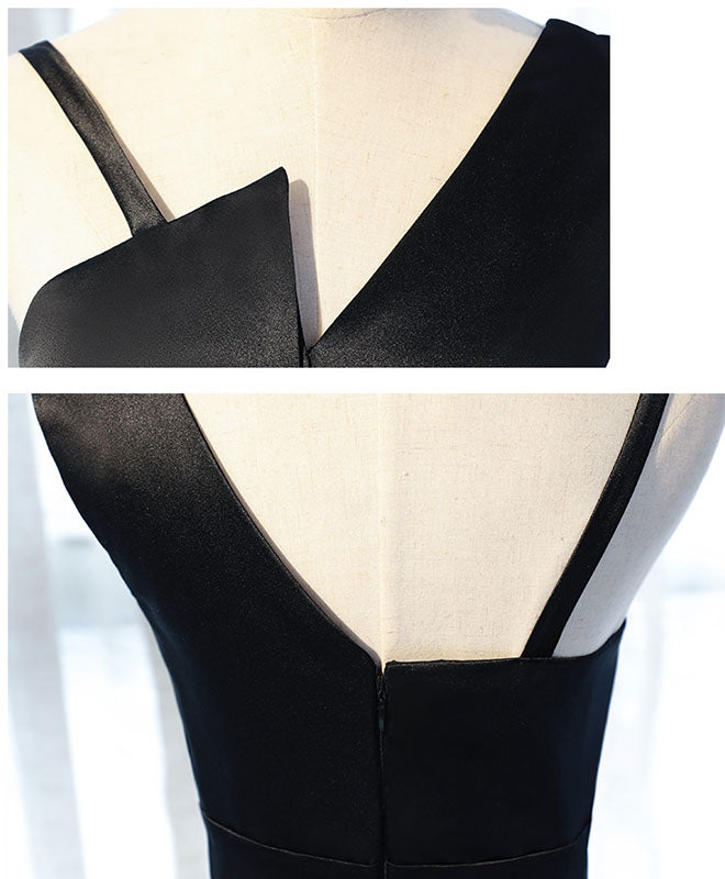 Elegant A-line V Neck Floor-Length Satin Prom Dress with Spaghetti Straps & Back Zipper