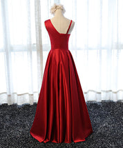 Elegant A-line V Neck Floor-Length Satin Prom Dress with Spaghetti Straps & Back Zipper