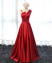 Elegant A-line V Neck Floor-Length Satin Prom Dress with Spaghetti Straps & Back Zipper