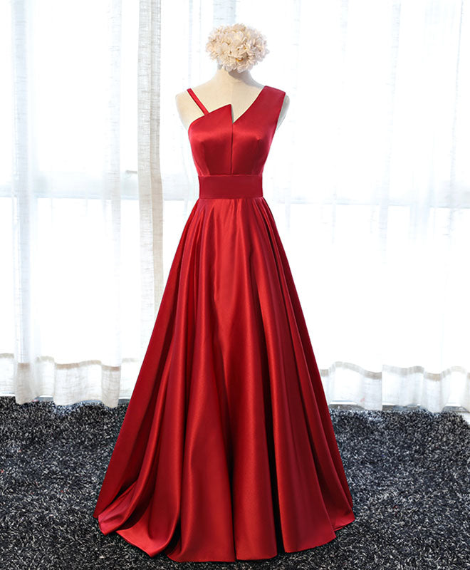 Elegant A-line V Neck Floor-Length Satin Prom Dress with Spaghetti Straps & Back Zipper