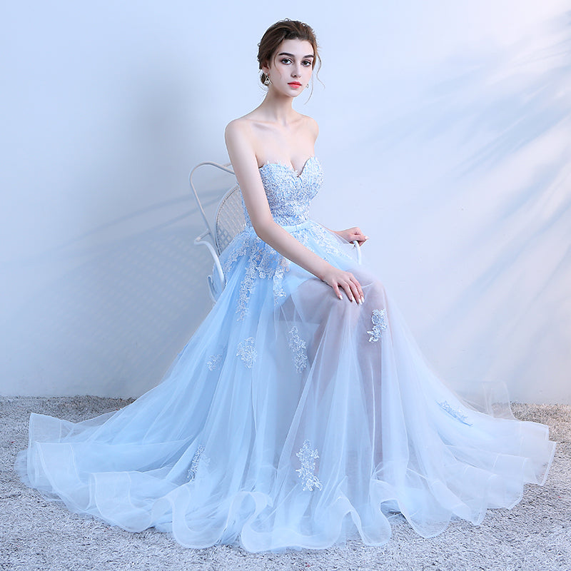 A-Line Sweetheart Floor-Length Tulle & Lace Prom Dress
