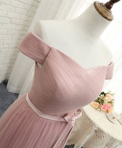 Pink Off Shoulder A-line Long Tulle Prom Gown | Elegant Bridesmaid