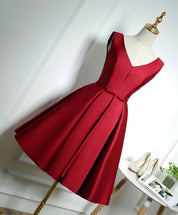 V-Neck A-line Satin Short Homecoming Dress with Lace-Up Back and Bow Detail