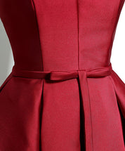 V-Neck A-line Satin Short Homecoming Dress with Lace-Up Back and Bow Detail