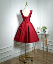 V-Neck A-line Satin Short Homecoming Dress with Lace-Up Back and Bow Detail