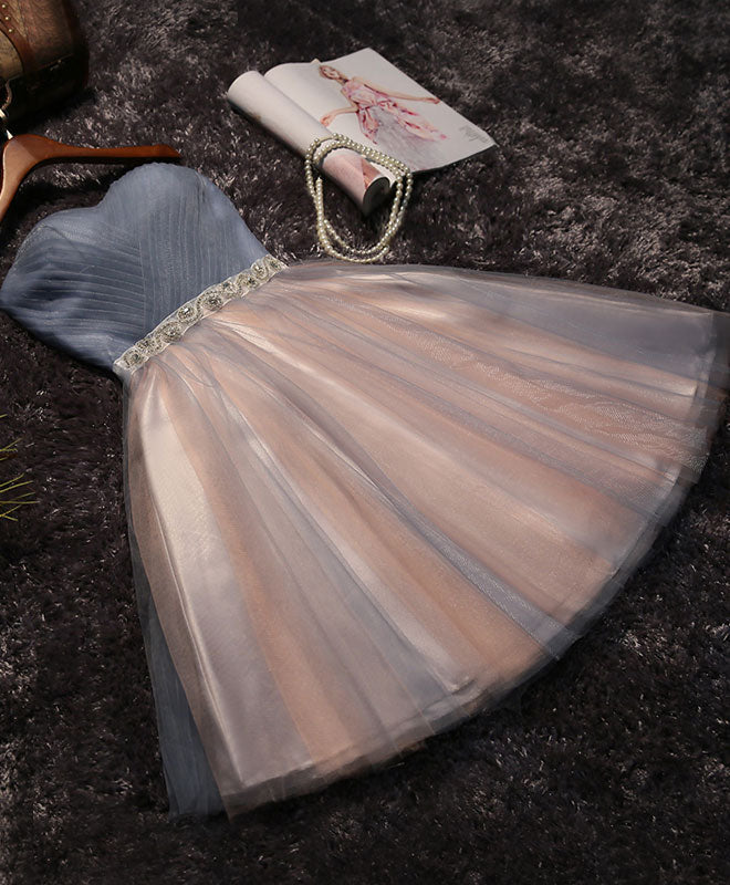 Strapless Sweetheart Tulle Short Homecoming Dress With Beaded Waistband & Lace-Up Back