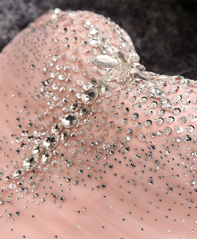 A-Line Sweetheart Neckline Knee-Length Tulle & Satin Beaded Homecoming Dress in Blush Pink