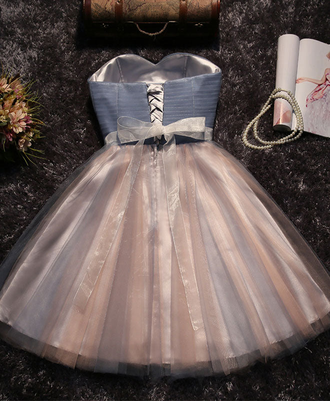 Strapless Sweetheart Tulle Short Homecoming Dress With Beaded Waistband & Lace-Up Back