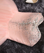 A-Line Sweetheart Neckline Knee-Length Tulle & Satin Beaded Homecoming Dress in Blush Pink