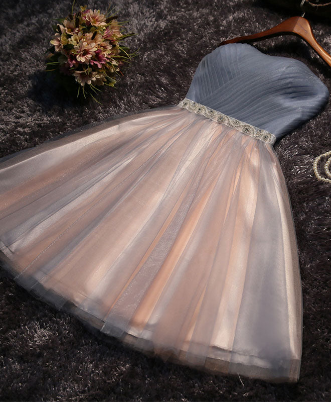 Strapless Sweetheart Tulle Short Homecoming Dress With Beaded Waistband & Lace-Up Back